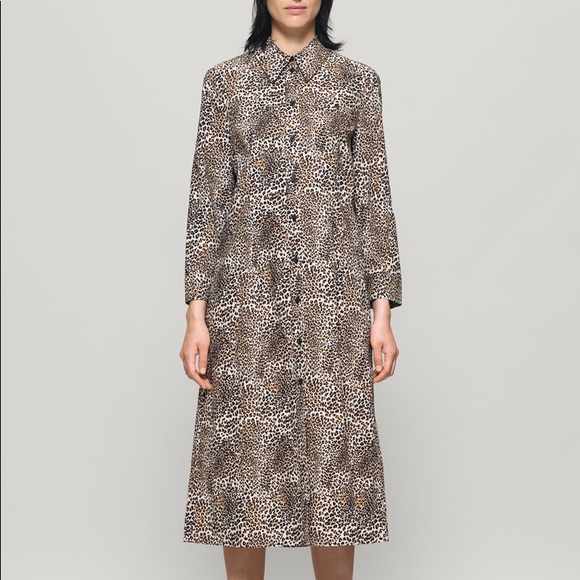 Baum und Pferdgarten Arlene Leopard-Print Cotton-Poplin Midi Shirt Dress Size 12